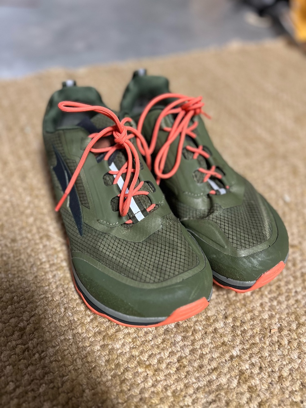 Altra Olive Green Trail Running Shoes with Coral Laces